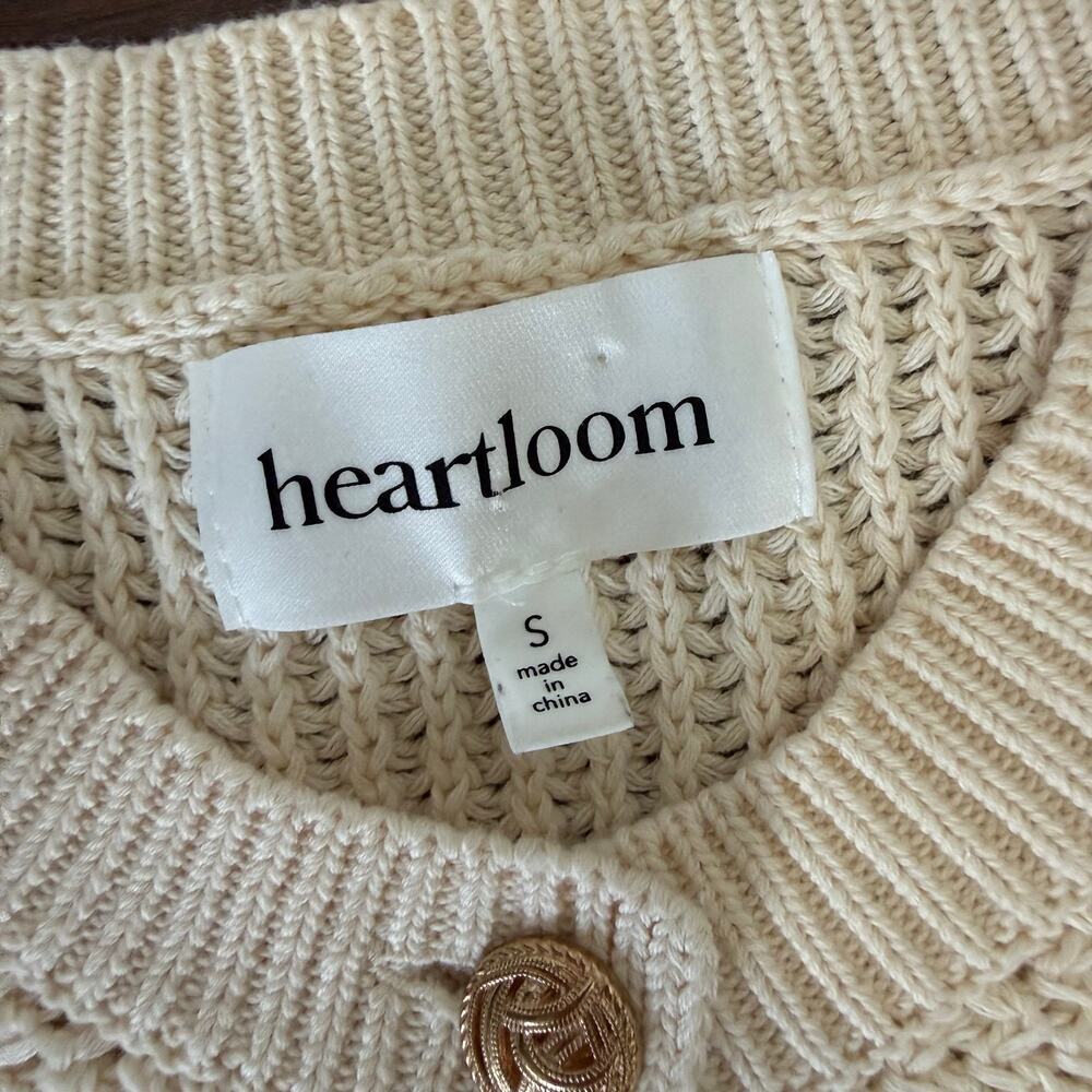 Heartloom Knit Cardigan Beige Navy Stripes Gold Button Nautical Coastal Preppy S - Picture 5 of 7